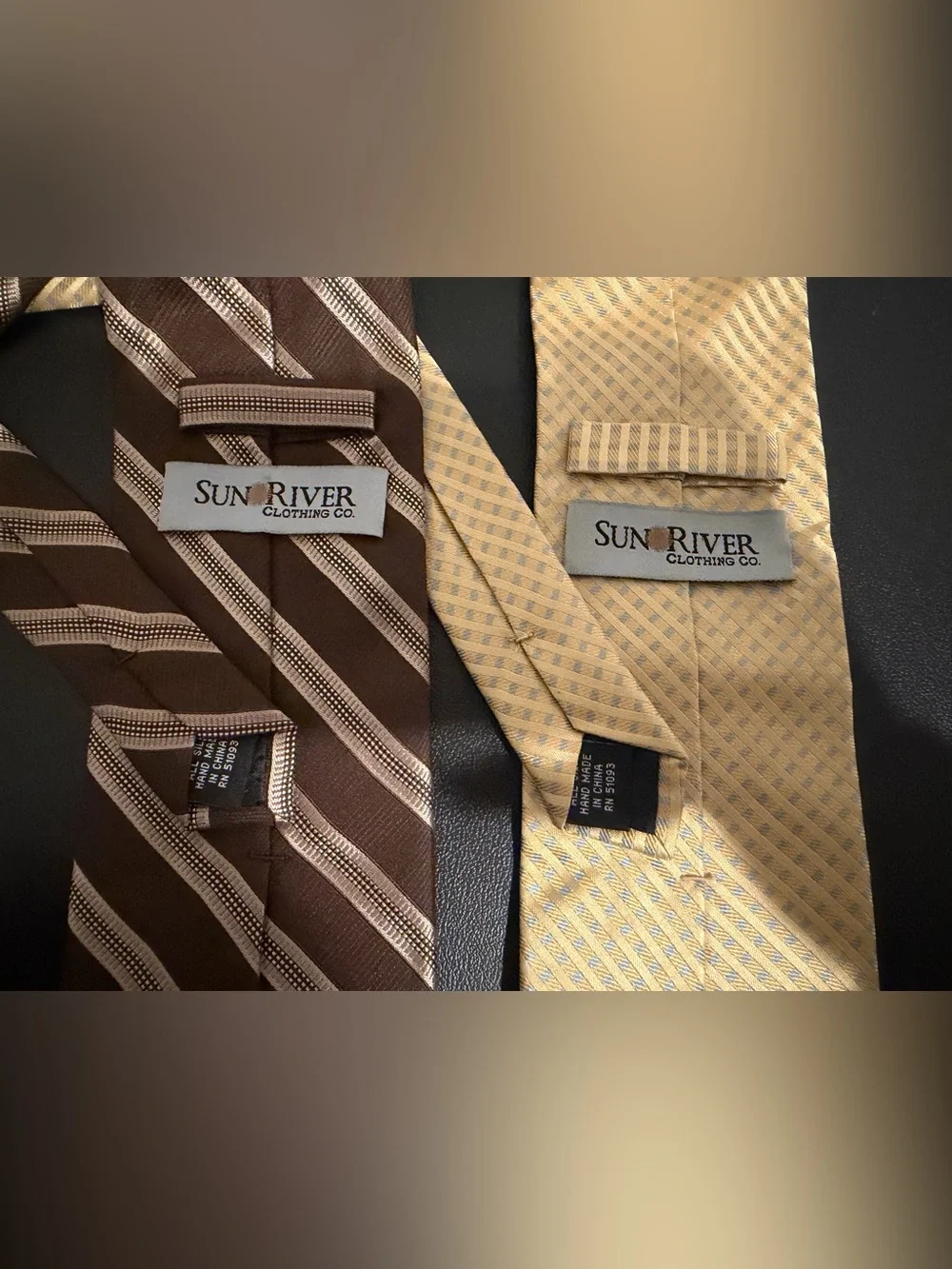 Sun river Brown and Gold Patterned Silk Tie Set